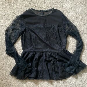 Zara Basic Sheer Lace Black Blouse
